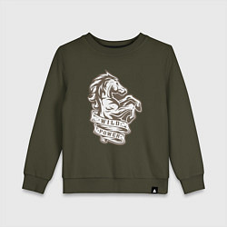 Свитшот хлопковый детский Конь - дикая энергия, цвет: хаки