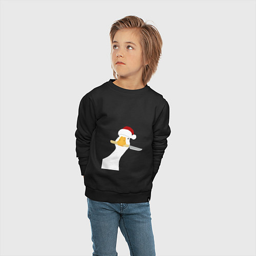 Детский свитшот Гусь Санта с ножом в клюве / Черный – фото 4