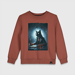 Детский свитшот Кибер кот за компьютером - неоновое свечение