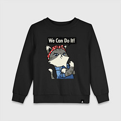 Свитшот хлопковый детский We can do it - cat, цвет: черный