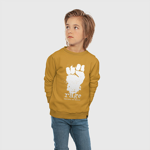 Детский свитшот RATM - white fist / Горчичный – фото 4