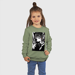 Свитшот хлопковый детский Girl with black kitten anime - cyberpunk, цвет: авокадо — фото 2