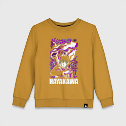 Свитшот хлопковый детский Человек-бензопила Аки Хаякава и демон, цвет: горчичный