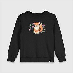 Свитшот хлопковый детский Рыжая лиса и цветы, цвет: черный