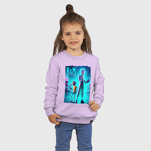 Детский свитшот Rick and Morty - neon glow / Лаванда – фото 3