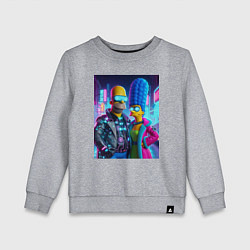 Свитшот хлопковый детский Гомер и Мардж Симпсоны - киберпанк, цвет: меланж