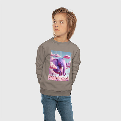 Детский свитшот Розовый слон под зонтом в облаках / Утренний латте – фото 4