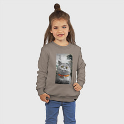 Свитшот хлопковый детский Мемный кот в японском стиле, цвет: утренний латте — фото 2