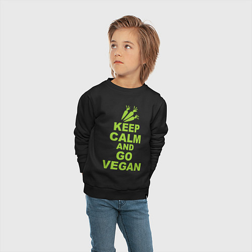 Детский свитшот Keep Calm & Go Vegan / Черный – фото 4