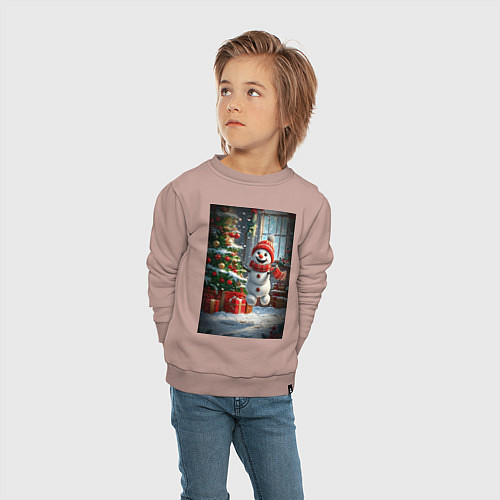 Детский свитшот Веселый снеговик / Пыльно-розовый – фото 4