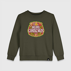 Свитшот хлопковый детский Merry christmas, цвет: хаки