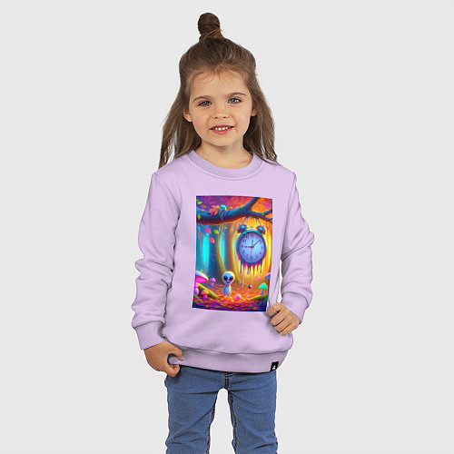 Детский свитшот Психоделический осенний фрагмент с будильником / Лаванда – фото 3