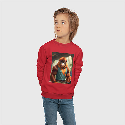 Детский свитшот Орангутанг хуманизация / Красный – фото 4
