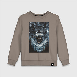 Свитшот хлопковый детский Оскаленная морда волка, цвет: утренний латте