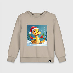 Свитшот хлопковый детский Символ 2025 нового года змея в шаке Санты, цвет: миндальный