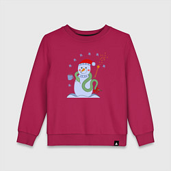 Свитшот хлопковый детский Новогодний снеговик и змея, цвет: маджента
