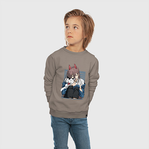 Детский свитшот Человек-бензопила Пауэр и кошка / Утренний латте – фото 4