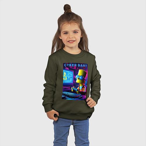 Детский свитшот Cyber Bart is an avid gamer / Хаки – фото 3