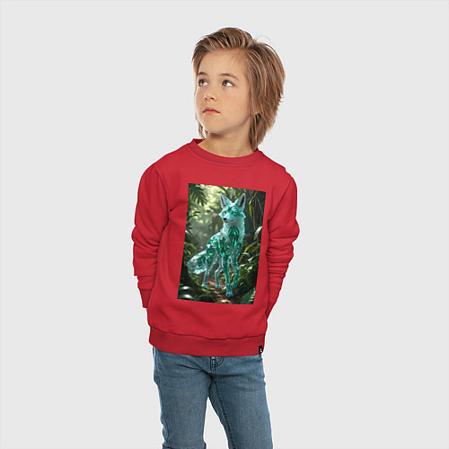 Детский свитшот Кристальный волк в джунглях / Красный – фото 4
