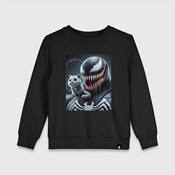 Свитшот хлопковый детский Venom and funny kitten - ai art fantasy, цвет: черный