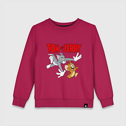Свитшот хлопковый детский Том и Джерри - погоня, цвет: маджента
