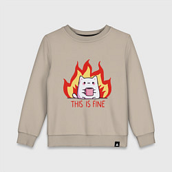 Свитшот хлопковый детский Cat - this is fine, цвет: миндальный