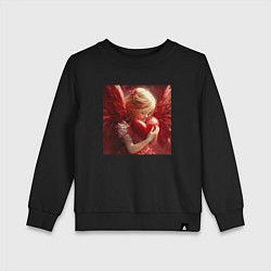 Свитшот хлопковый детский Ангел любви с сердцем в руках, цвет: черный