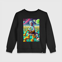 Свитшот хлопковый детский Рик Санчес медитирует на утиной планете - нейроарт, цвет: черный