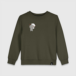 Свитшот хлопковый детский Белый котик на спине у серого для пары, цвет: хаки