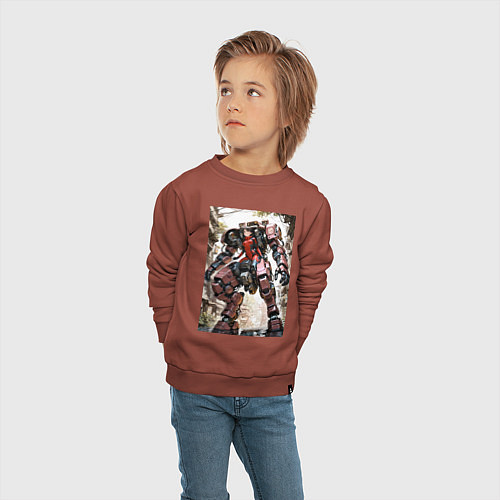 Детский свитшот Девушка управляет огромным мехом / Кирпичный – фото 4