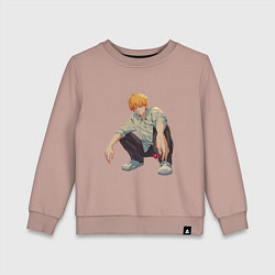 Свитшот хлопковый детский Человек-бензопила Денджи чилл, цвет: пыльно-розовый