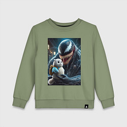 Свитшот хлопковый детский Venom and funny kitten with backpack, цвет: авокадо