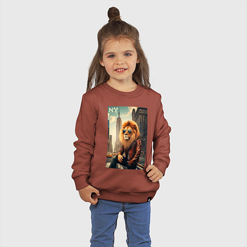 Детский свитшот Cool Lion New Yorker - ai art / Кирпичный – фото 3