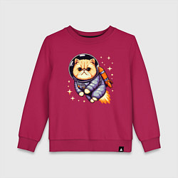 Свитшот хлопковый детский Котик бравый космонавт с джетпаком, цвет: маджента