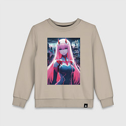Свитшот хлопковый детский Darling in the Franxx - zero two - ai art, цвет: миндальный
