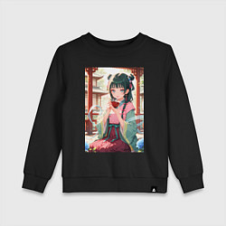 Детский свитшот Мао Мао дегустирует еду в окружении синих роз