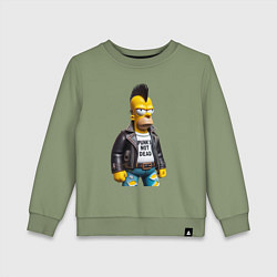 Свитшот хлопковый детский The harsh Homer Simpson - punks not dead, цвет: авокадо