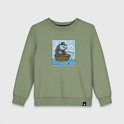Свитшот хлопковый детский Рыба ловит рыбу в лодке, цвет: авокадо