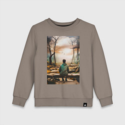 Свитшот хлопковый детский Мальчик на скамейке, цвет: утренний латте