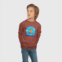 Свитшот хлопковый детский Котик водитель, цвет: кирпичный — фото 2