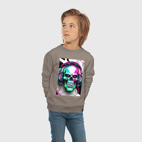 Детский свитшот Череп в наушниках / Утренний латте – фото 4