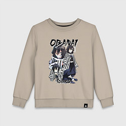 Свитшот хлопковый детский Клинок рассекающий демонов Obanai Iguro, цвет: миндальный