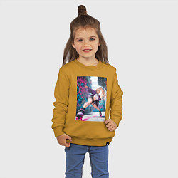 Свитшот хлопковый детский Девушка на роликах исполняет трюки, цвет: горчичный — фото 2
