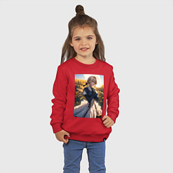 Свитшот хлопковый детский Вайолет Эвергарден на поле пшеницы, цвет: красный — фото 2