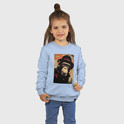 Свитшот хлопковый детский Обезьянка детектив в шляпе, цвет: мягкое небо — фото 2