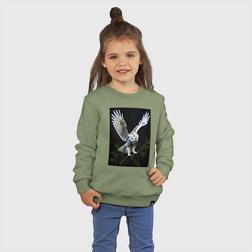 Детский свитшот Белая сова на дереве / Авокадо – фото 3