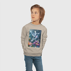 Свитшот хлопковый детский Колибри у цветка, цвет: миндальный — фото 2