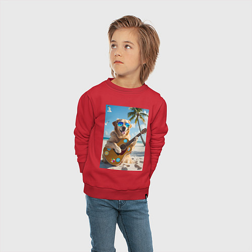 Детский свитшот Собака играет на гитаре / Красный – фото 4