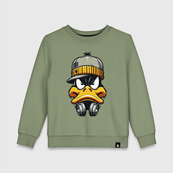 Свитшот хлопковый детский Duffy Duck in headphones, цвет: авокадо