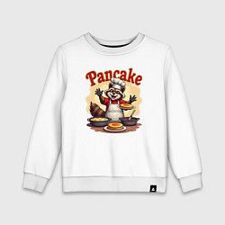 Свитшот хлопковый детский Енот готовит панкейки, цвет: белый